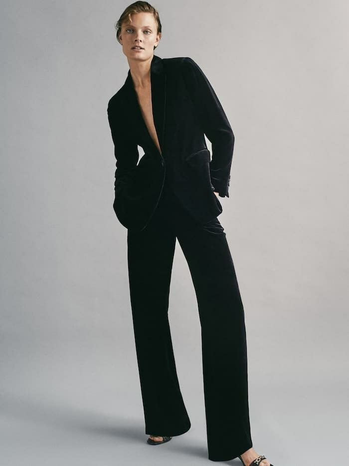 Black Velvet Tuxedo Jacket with a Deep V-Neck