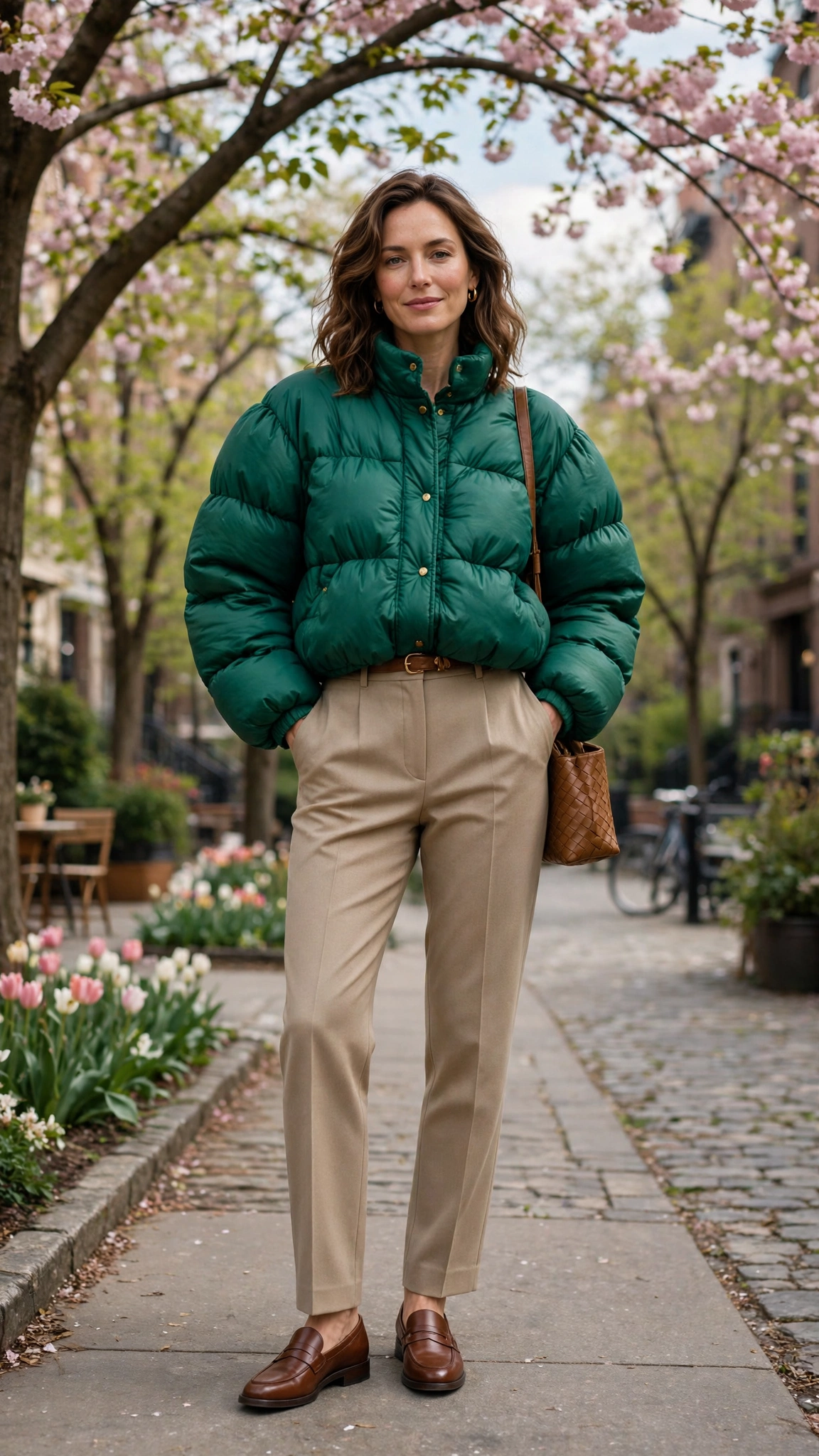 30 Voluminous Bubble Top Outfits for Spring Weekends That Are Fresh, Chic and Easy to Wear 22 Emerald Voluminous Bubble Top Outfit with tailored trousers and loafers