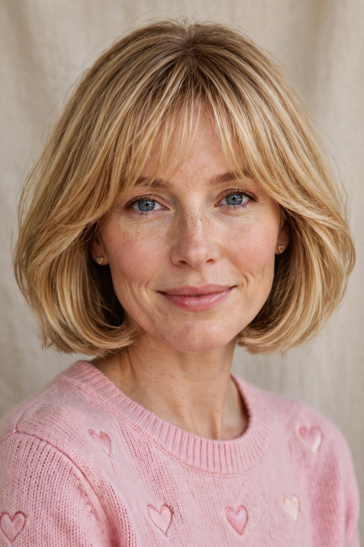33 Whisper Fringe Hairstyles for a Bob with a Fresh Face Framing Effect That Flatter Every Angle 2 whisper fringe with a French bob in honey blonde with fresh face framing
