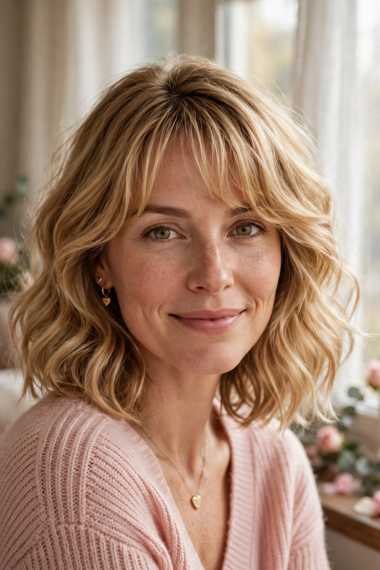 33 Whisper Fringe Hairstyles for a Bob with a Fresh Face Framing Effect That Flatter Every Angle 5 whisper fringe with a wavy bob in honey blonde with side part