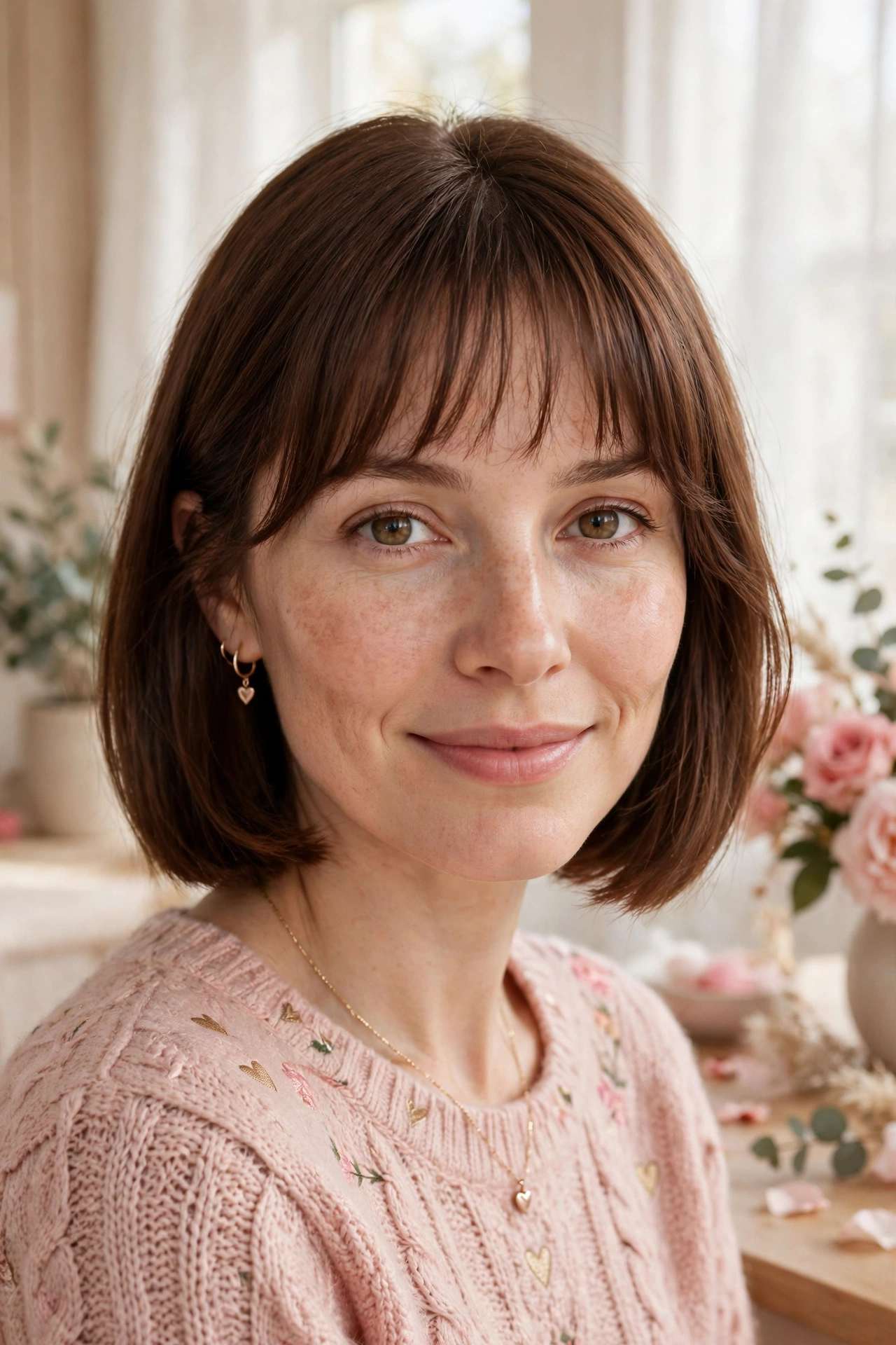 33 Whisper Fringe Hairstyles for a Bob with a Fresh Face Framing Effect That Flatter Every Angle 11 whisper fringe with a blunt bob in chestnut brown with soft tucked sides