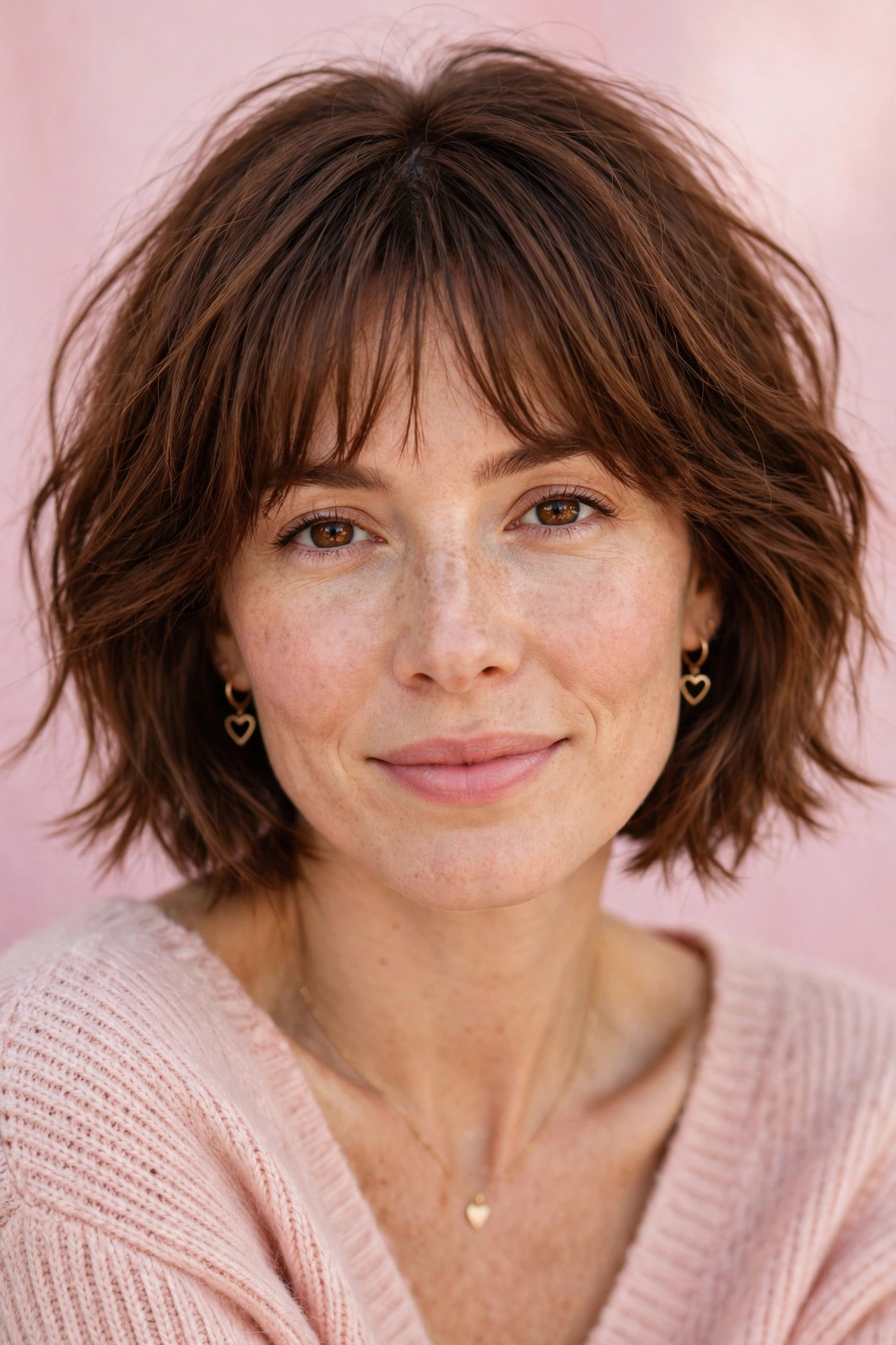 33 Whisper Fringe Hairstyles for a Bob with a Fresh Face Framing Effect That Flatter Every Angle 17 whisper fringe with a textured bob in chestnut brown with brunch softness