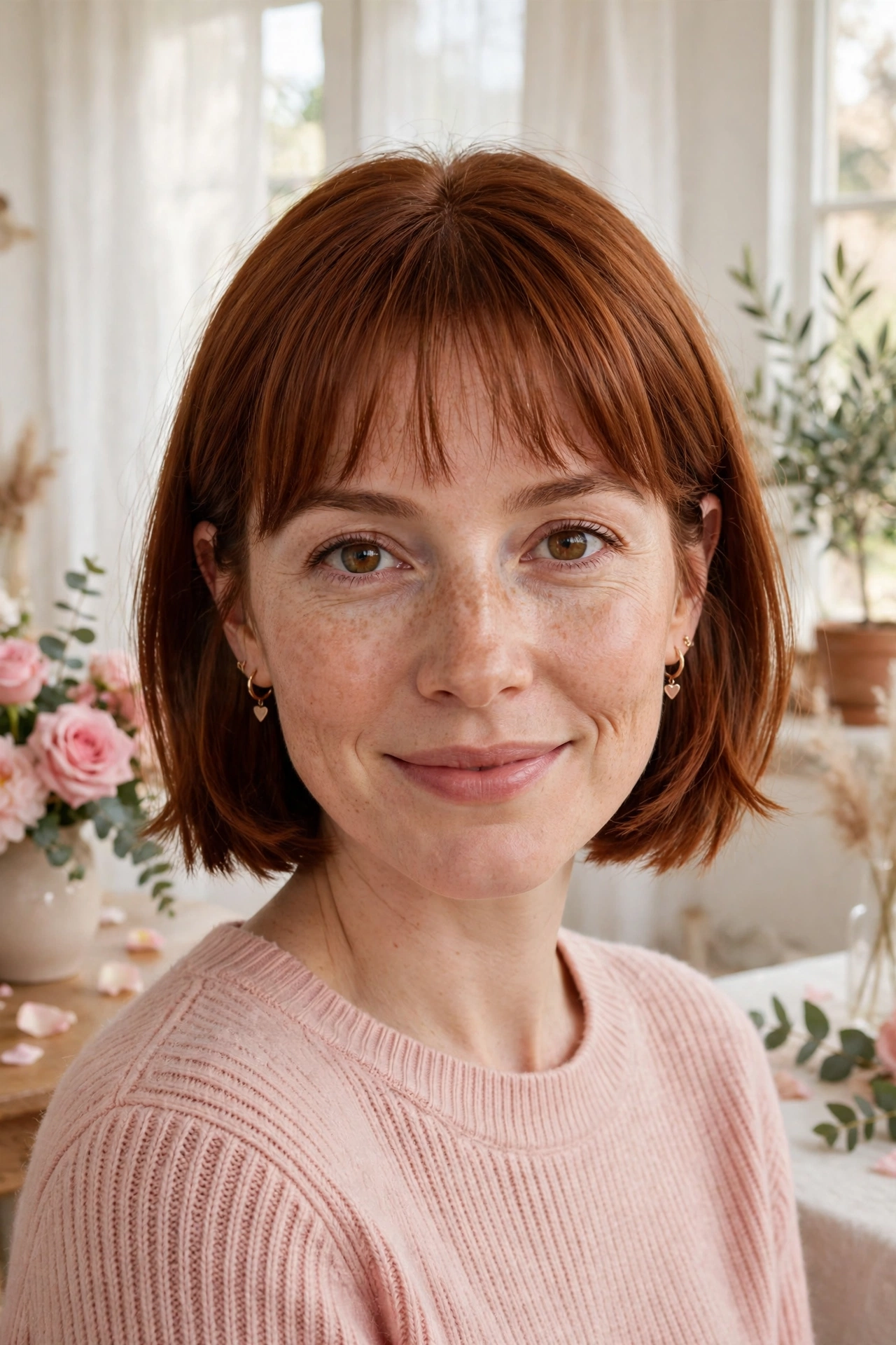 33 Whisper Fringe Hairstyles for a Bob with a Fresh Face Framing Effect That Flatter Every Angle 19 whisper fringe with a blunt bob in warm auburn with soft tucked sides