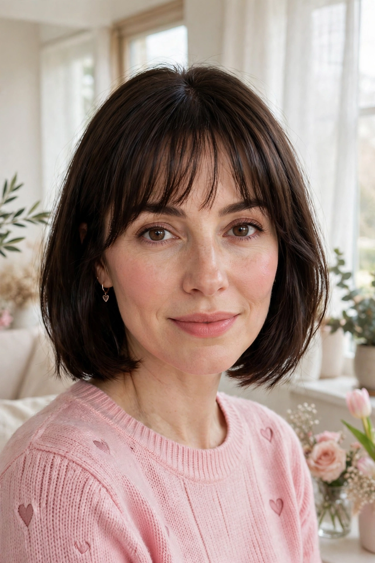 33 Whisper Fringe Hairstyles for a Bob with a Fresh Face Framing Effect That Flatter Every Angle 27 whisper fringe with a blunt bob in dark chocolate brown with soft tucked sides