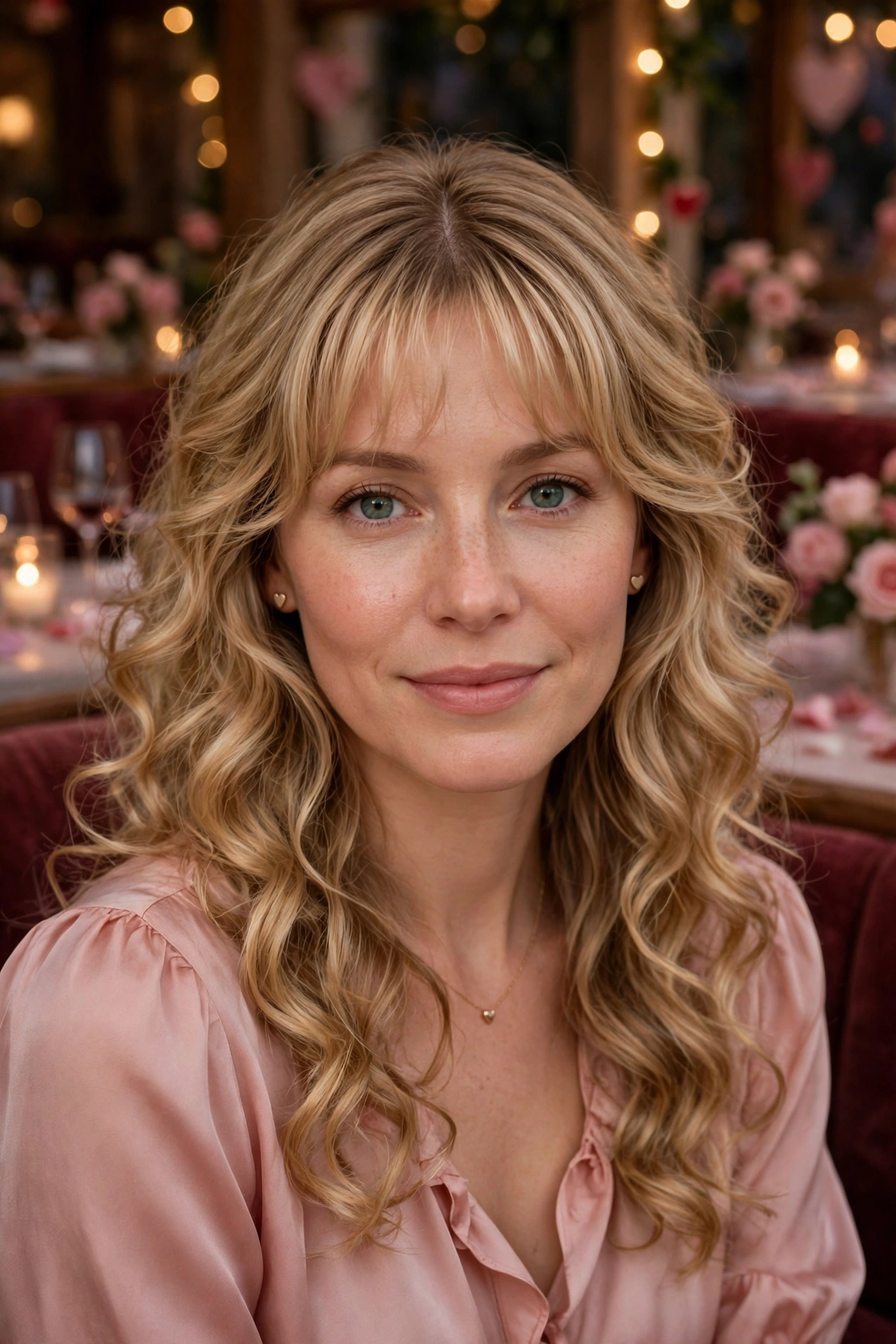 20 Whisper Fringe Hairstyles for Curly Hair with Light Airy Bangs That Stay Soft and Bouncy 4 whisper fringe with loose curls in honey blonde with centre part