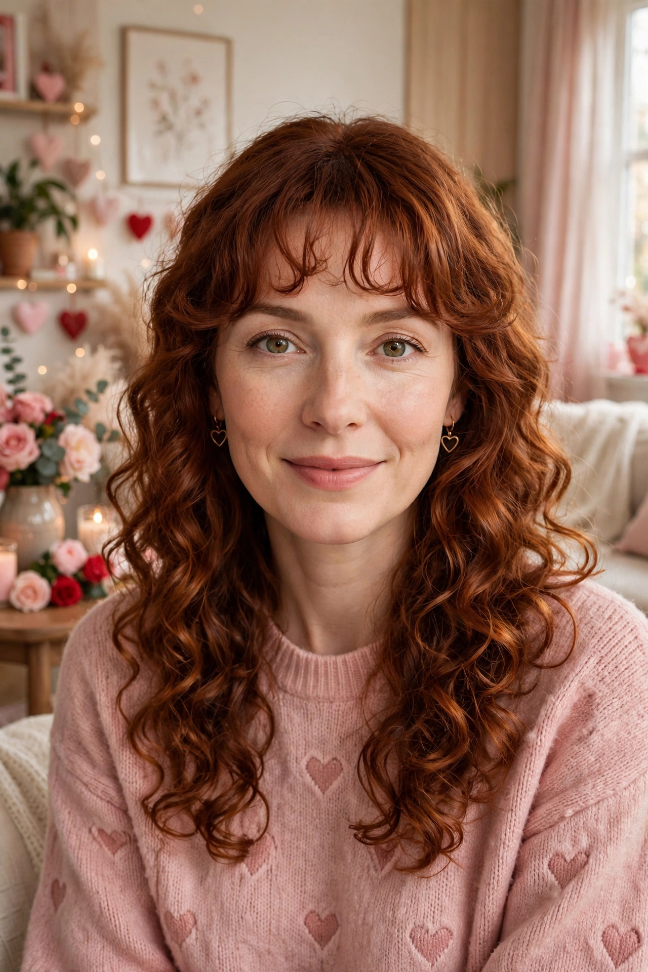 20 Whisper Fringe Hairstyles for Curly Hair with Light Airy Bangs That Stay Soft and Bouncy 14 whisper fringe with soft curls in warm auburn with bouncy ends