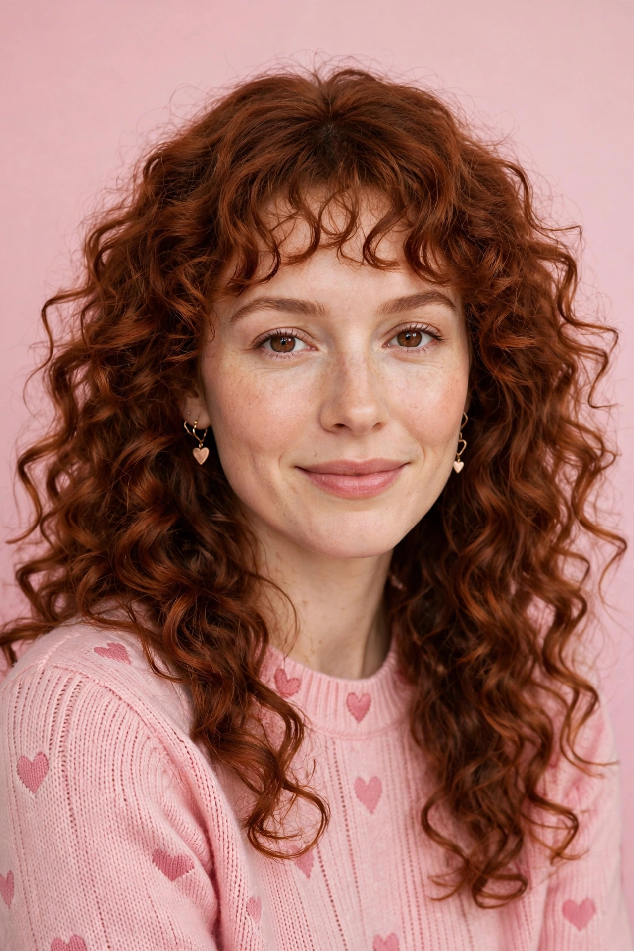 20 Whisper Fringe Hairstyles for Curly Hair with Light Airy Bangs That Stay Soft and Bouncy 17 whisper fringe with springy curls in warm auburn with soft curl definition