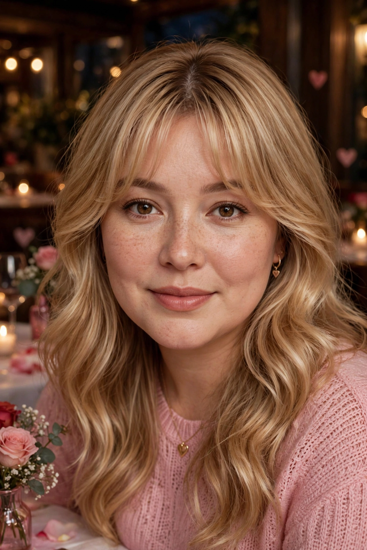 whisper fringe with a soft centre part and soft waves in honey blonde with face-framing pieces