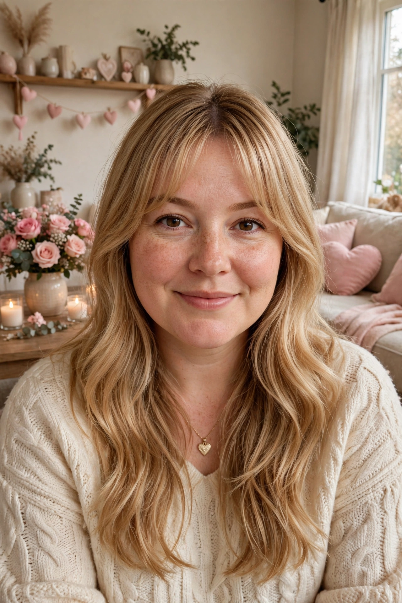 whisper fringe with a soft centre part and face-framing layers in honey blonde with soft ends