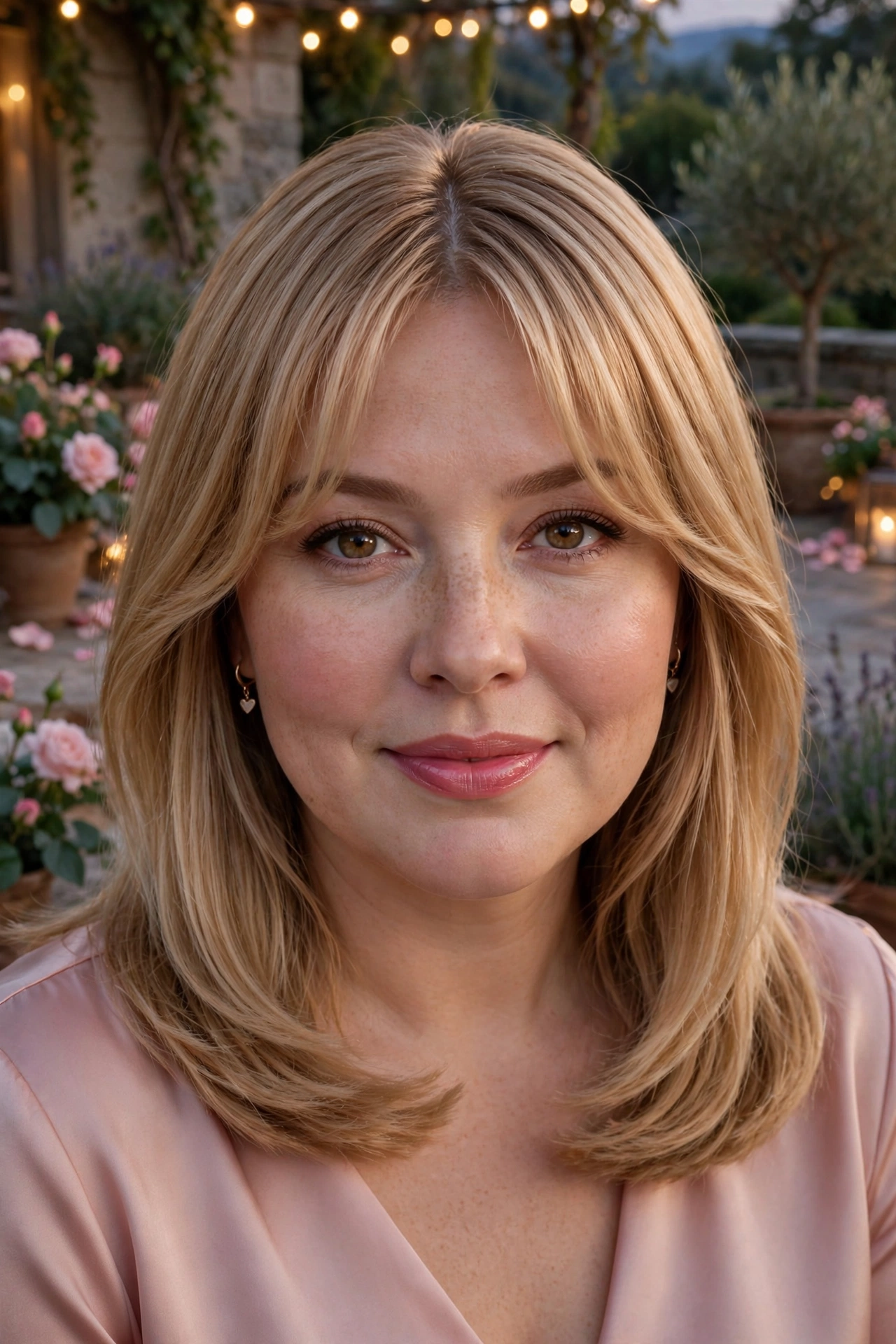 whisper fringe with a soft centre part and a lob in honey blonde with evening polish
