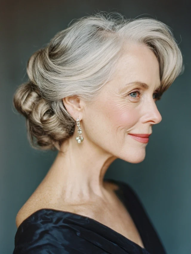 28 Winter Chignon Hairstyles for Women Over 70 with a Side Swept Fringe 2 28 Winter Chignon Hairstyles for Women Over 70 with a Side Swept Fringe - Idea 1