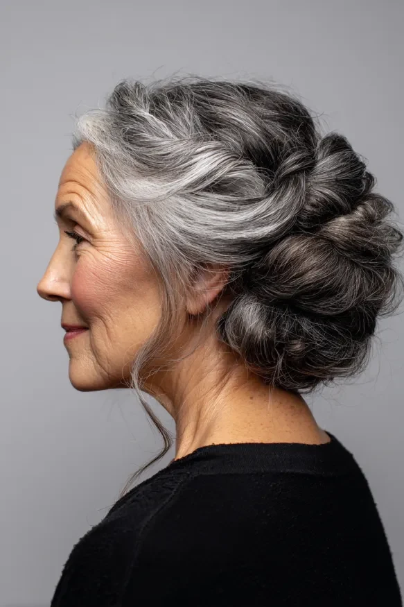 28 Winter Chignon Hairstyles for Women Over 70 with a Side Swept Fringe 3 28 Winter Chignon Hairstyles for Women Over 70 with a Side Swept Fringe - Idea 2