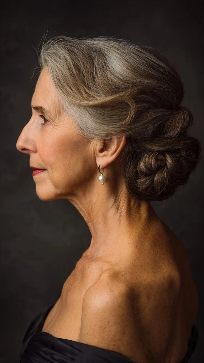 28 Winter Chignon Hairstyles for Women Over 70 with a Side Swept Fringe 4 28 Winter Chignon Hairstyles for Women Over 70 with a Side Swept Fringe - Idea 3