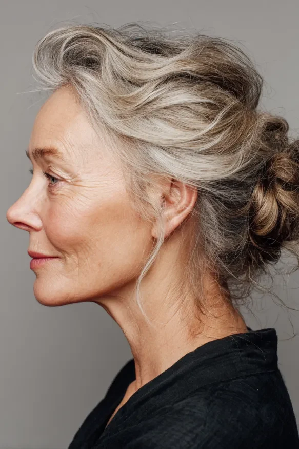 28 Winter Chignon Hairstyles for Women Over 70 with a Side Swept Fringe 5 28 Winter Chignon Hairstyles for Women Over 70 with a Side Swept Fringe - Idea 4