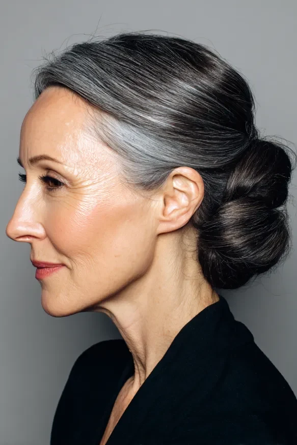 28 Winter Chignon Hairstyles for Women Over 70 with a Side Swept Fringe 13 28 Winter Chignon Hairstyles for Women Over 70 with a Side Swept Fringe - Idea 12