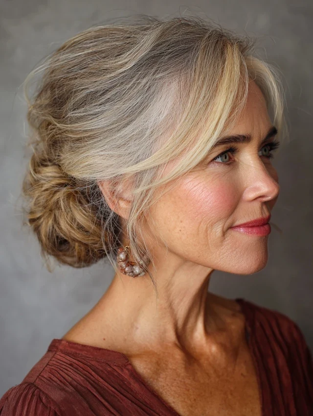 28 Winter Chignon Hairstyles for Women Over 70 with a Side Swept Fringe 29 28 Winter Chignon Hairstyles for Women Over 70 with a Side Swept Fringe - Idea 28