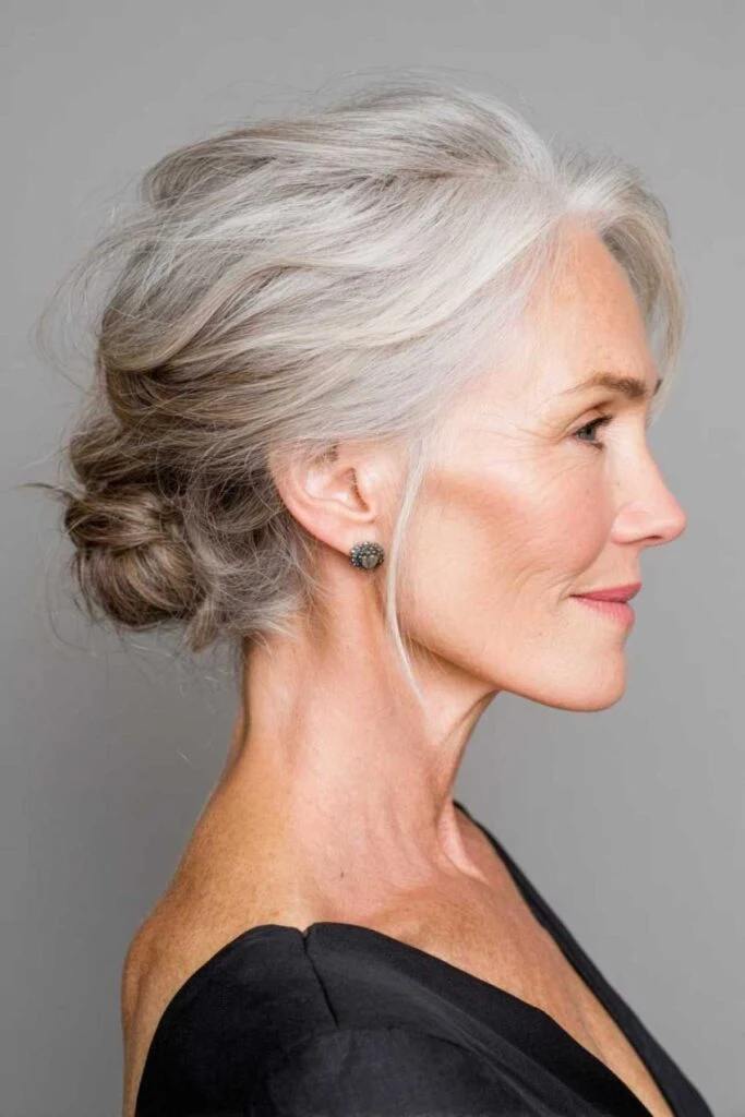 40 Winter Chignon Hairstyles for Women Over 70 with a Soft Low Bun - Idea 2