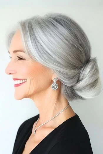 40 Winter Chignon Hairstyles for Women Over 70 with a Soft Low Bun - Idea 11