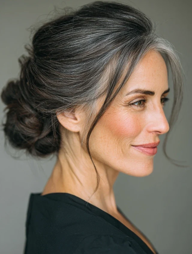 40 Winter Chignon Hairstyles for Women Over 70 with a Soft Low Bun - Idea 15