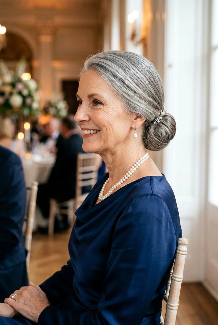 40 Winter Chignon Hairstyles for Women Over 70 with a Soft Low Bun - Idea 23