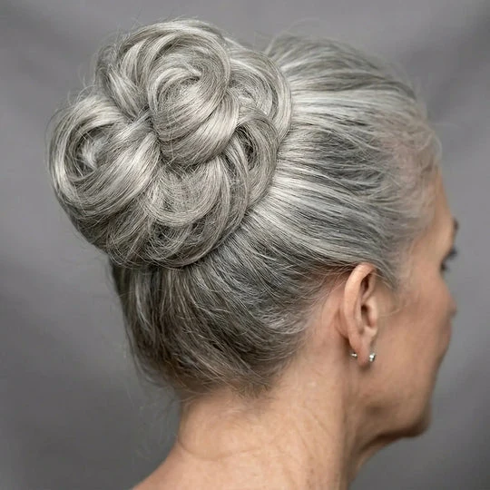 40 Winter Chignon Hairstyles for Women Over 70 with a Soft Low Bun - Idea 24
