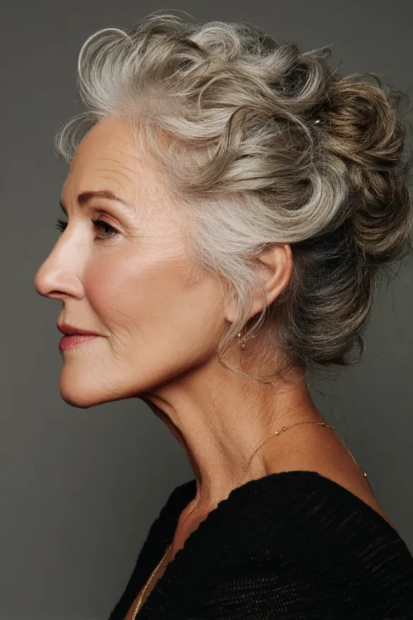 40 Winter Chignon Hairstyles for Women Over 70 with a Soft Low Bun - Idea 30