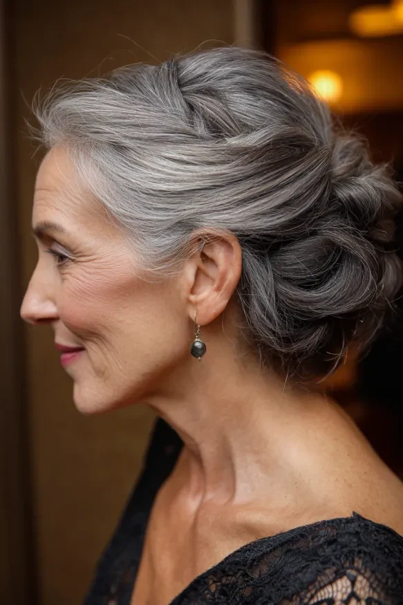 40 Winter Chignon Hairstyles for Women Over 70 with a Soft Low Bun - Idea 34