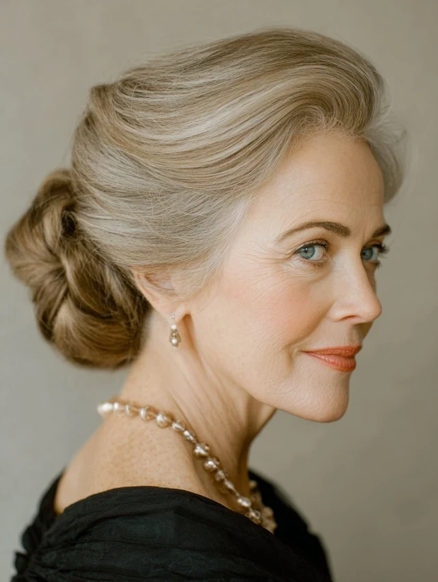 40 Winter Chignon Hairstyles for Women Over 70 with a Soft Low Bun - Idea 40