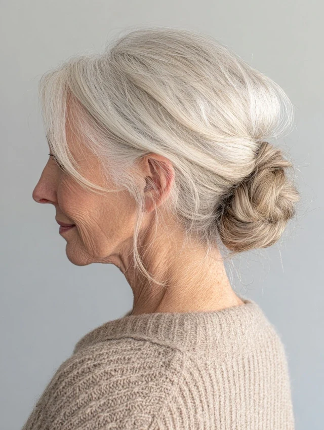 33 Winter Chignon Hairstyles for Women Over 70 with Grey Hair and Gentle Volume - Idea 7