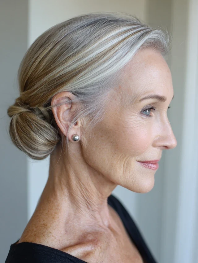 33 Winter Chignon Hairstyles for Women Over 70 with Grey Hair and Gentle Volume - Idea 12