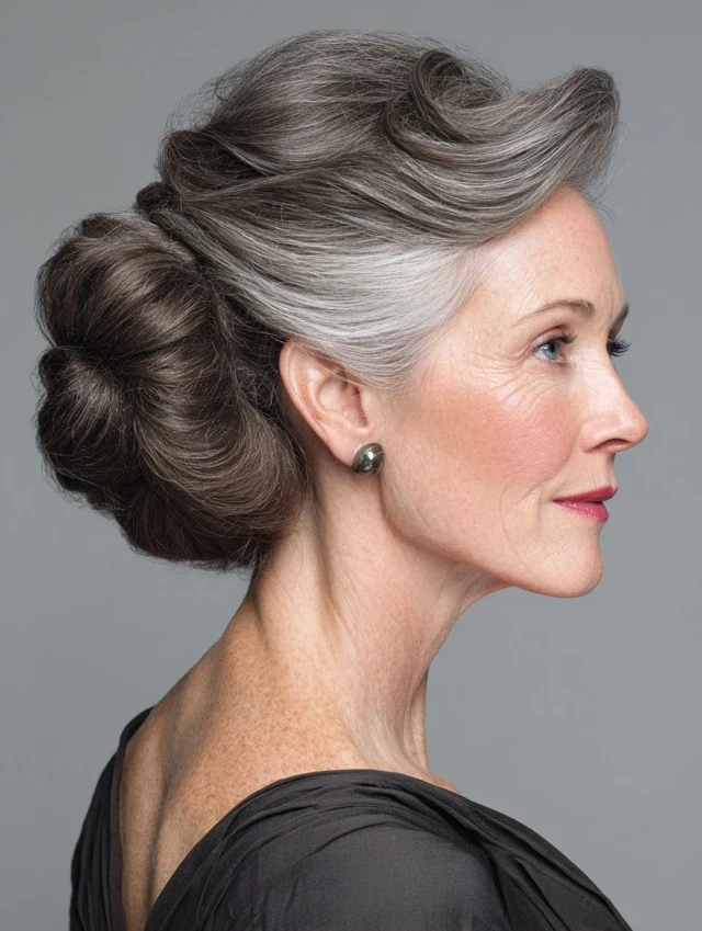 33 Winter Chignon Hairstyles for Women Over 70 with Grey Hair and Gentle Volume - Idea 13