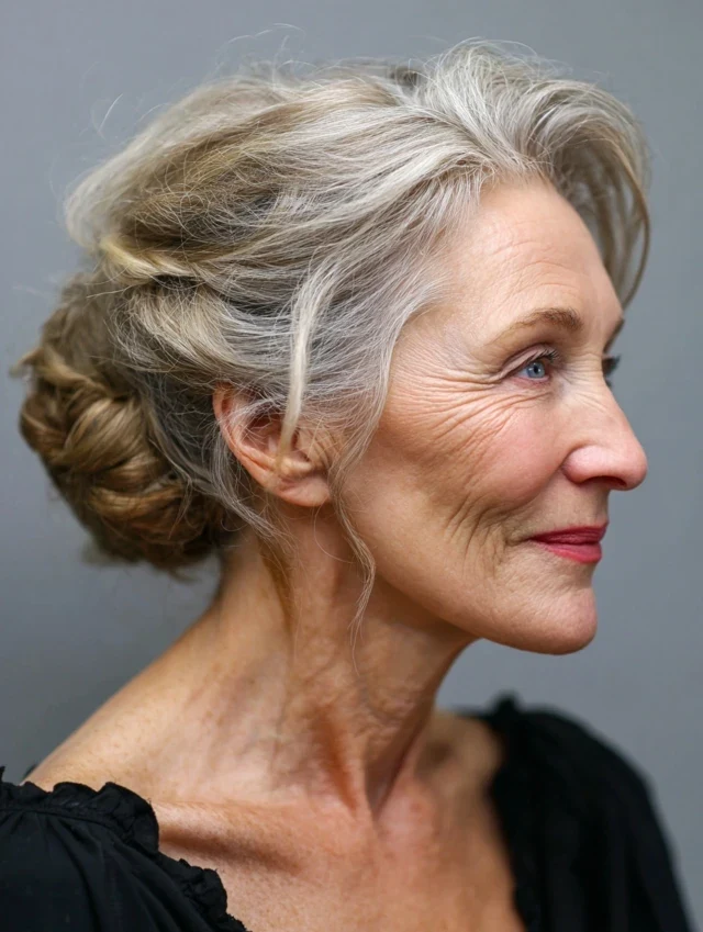 33 Winter Chignon Hairstyles for Women Over 70 with Grey Hair and Gentle Volume - Idea 14