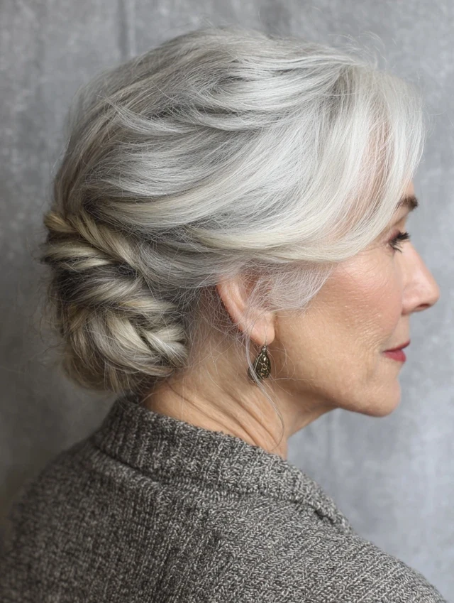 33 Winter Chignon Hairstyles for Women Over 70 with Grey Hair and Gentle Volume - Idea 15