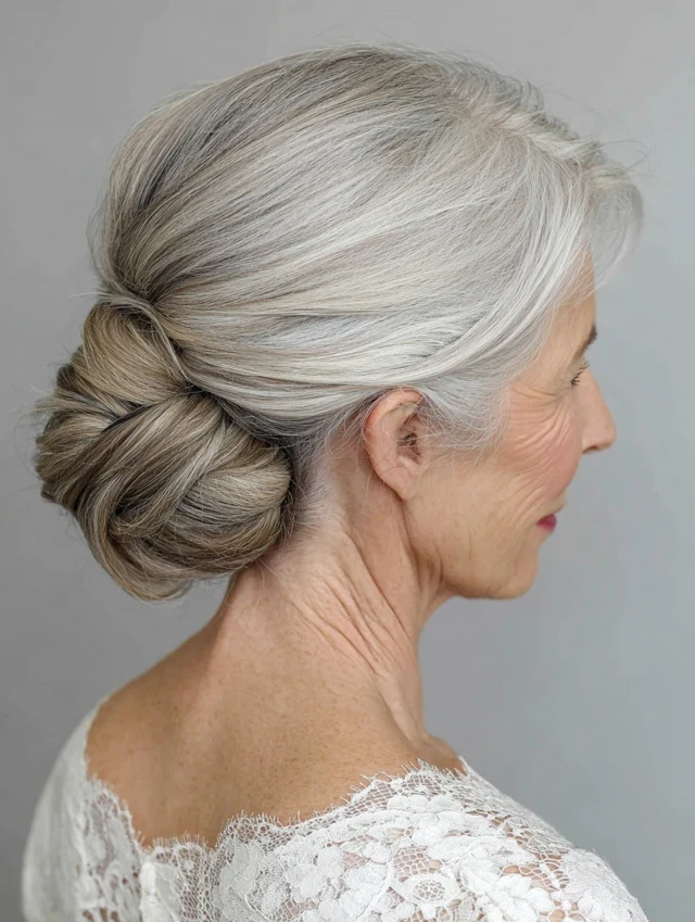 33 Winter Chignon Hairstyles for Women Over 70 with Grey Hair and Gentle Volume - Idea 17