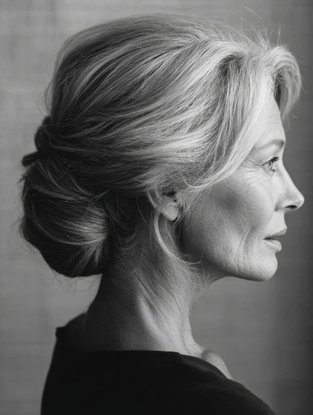 33 Winter Chignon Hairstyles for Women Over 70 with Grey Hair and Gentle Volume - Idea 18