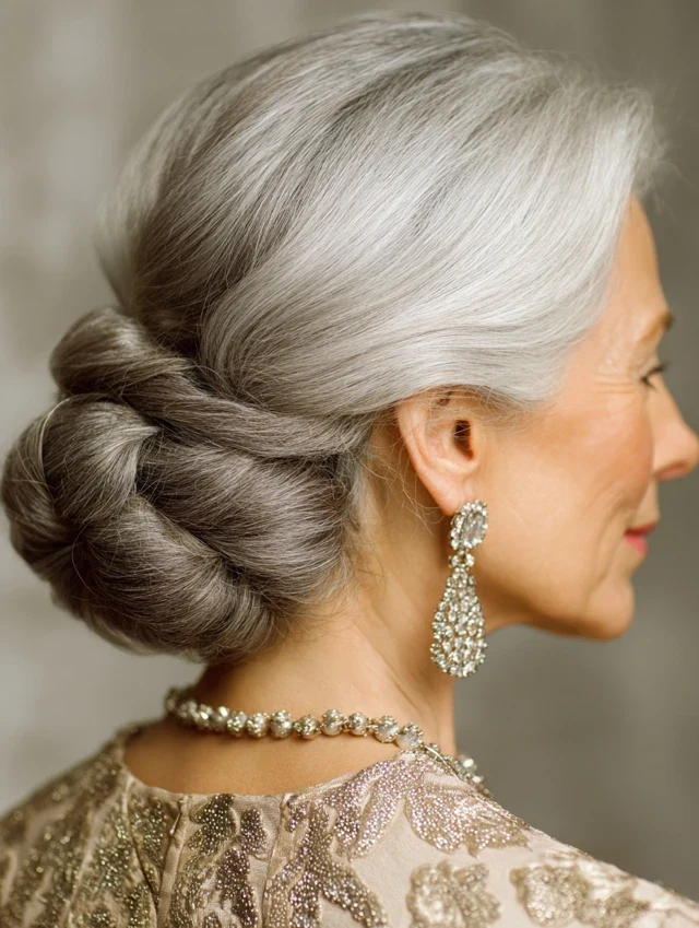 33 Winter Chignon Hairstyles for Women Over 70 with Grey Hair and Gentle Volume - Idea 19