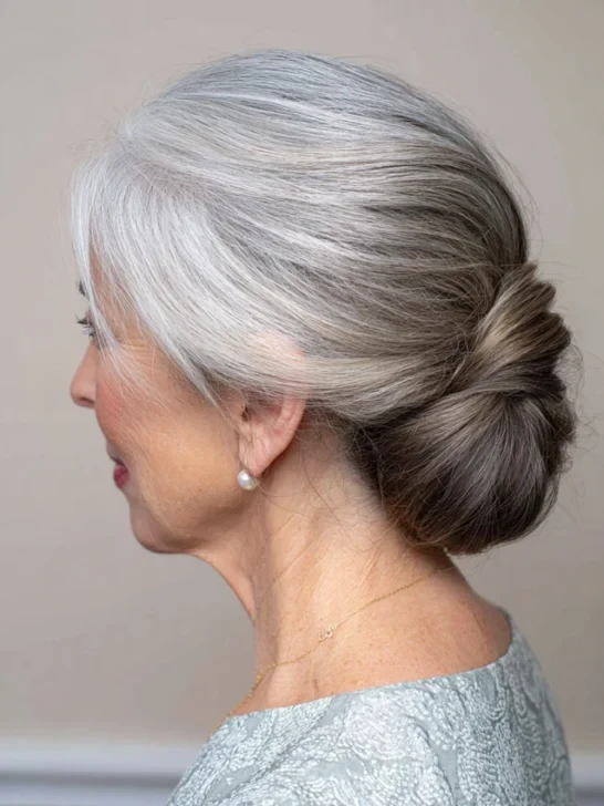 33 Winter Chignon Hairstyles for Women Over 70 with Grey Hair and Gentle Volume - Idea 22