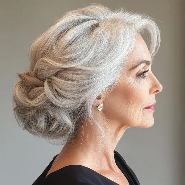 33 Winter Chignon Hairstyles for Women Over 70 with Grey Hair and Gentle Volume - Idea 24