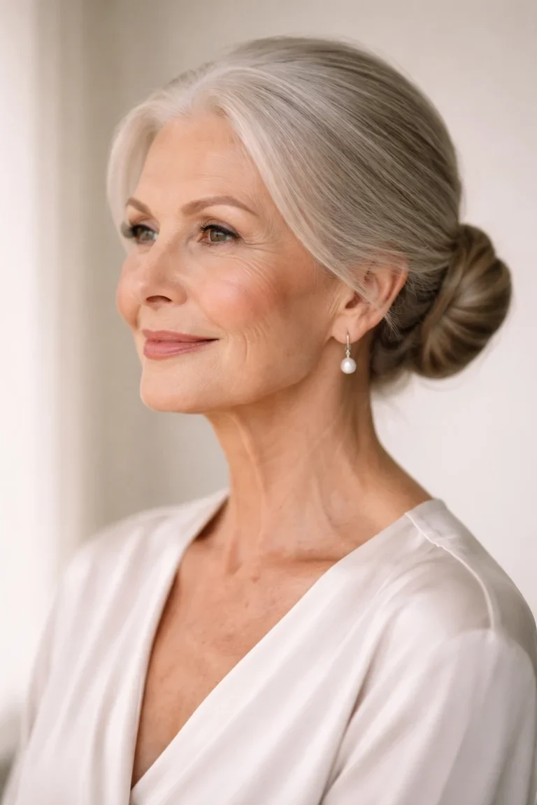 33 Winter Chignon Hairstyles for Women Over 70 with Grey Hair and Gentle Volume - Idea 32