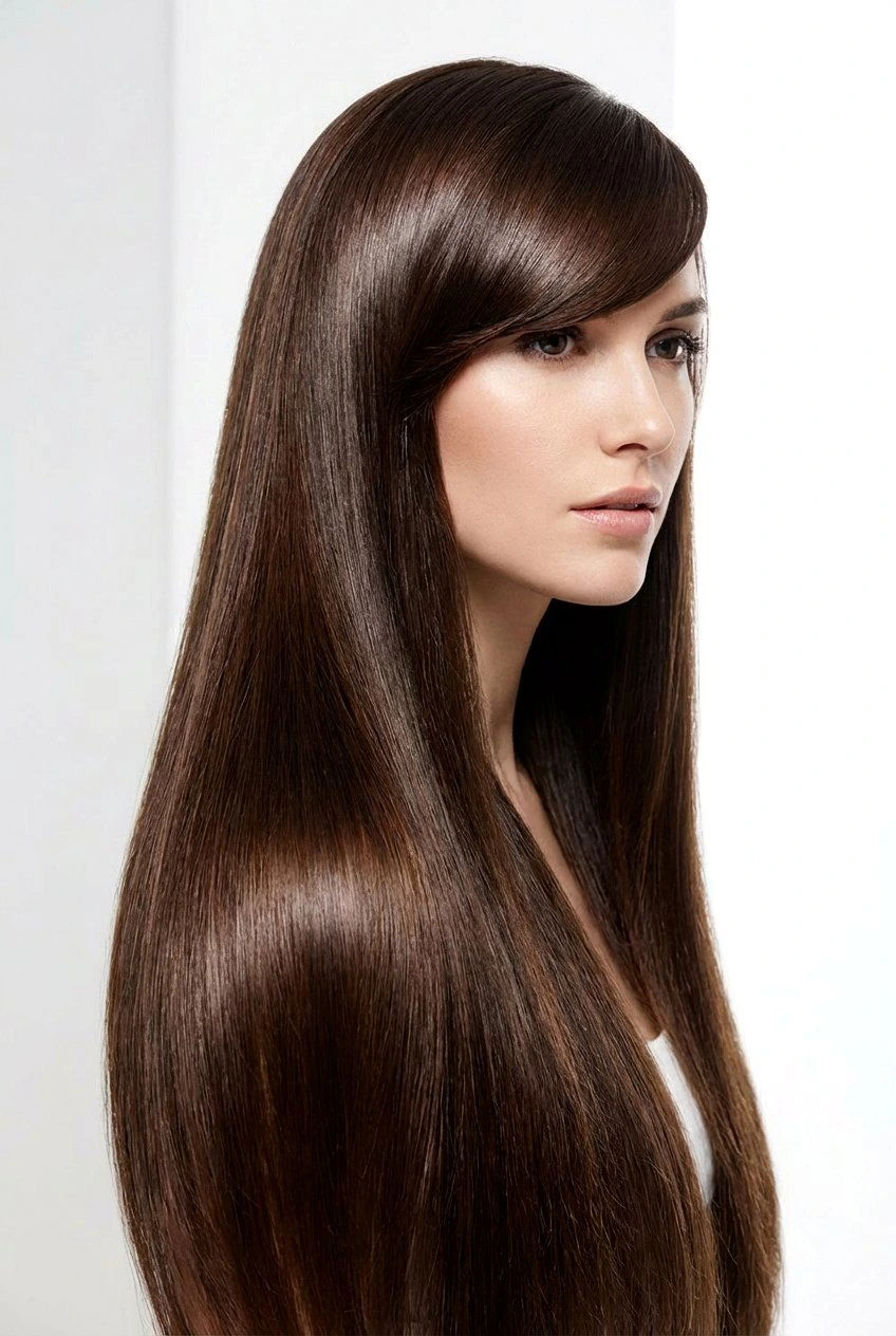33 Winter Glass Hair Hairstyles For Women In Their 30s With A Mirror Shine That Are Sleek, Shiny and Polished 11 High-Gloss Smooth Hair With Silky Smooth Ends