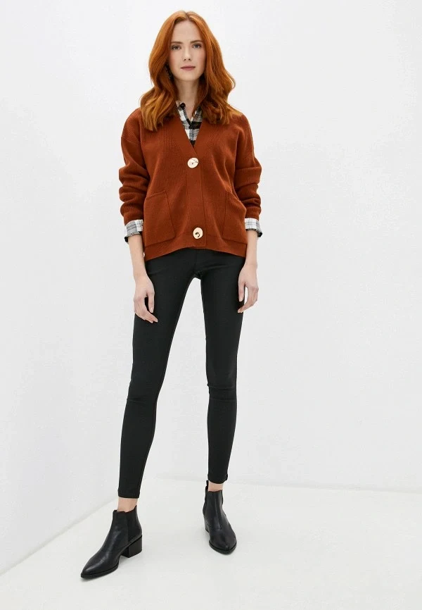 Rust Long Cardigan with Black Skinny Jeans and Black Ankle Boots