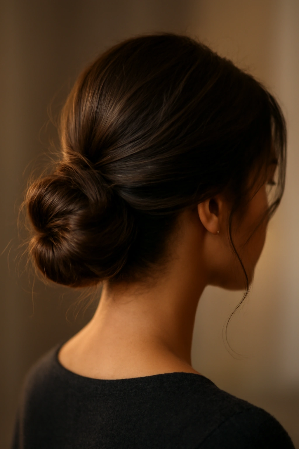 Messy Low Bun With A Few Loose Strands