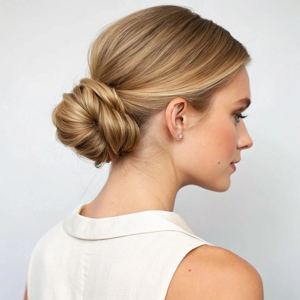 20 Winter Undone Texture Hairstyles For Women In Their 20s With A Messy Low Bun That Are Chic, Effortless and Cool 7 Loose Low Knot With Face-Framing Pieces
