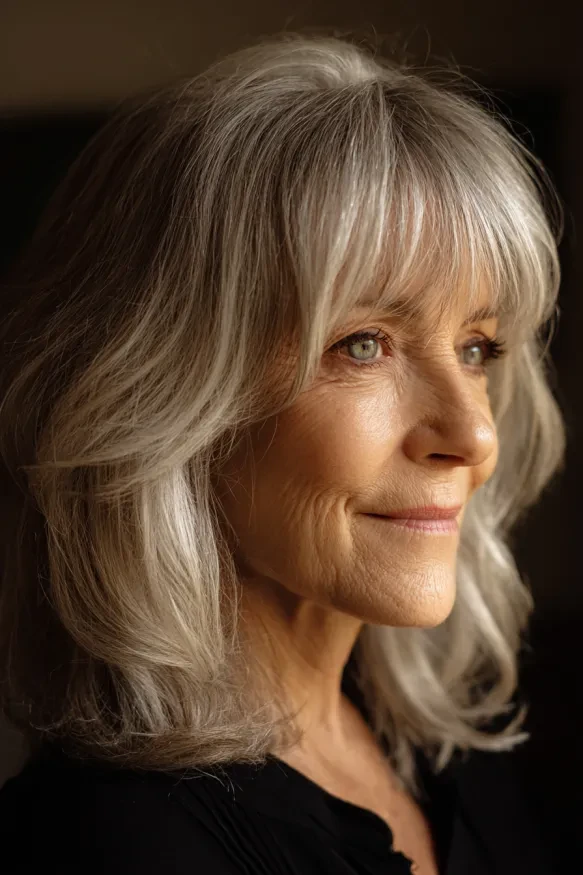 Curtain Bangs With Soft Silver Waves