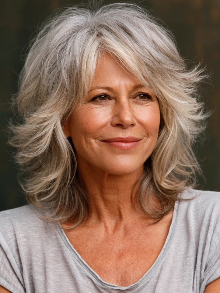 Wispy Face Layers With Grey-Blonde Waves