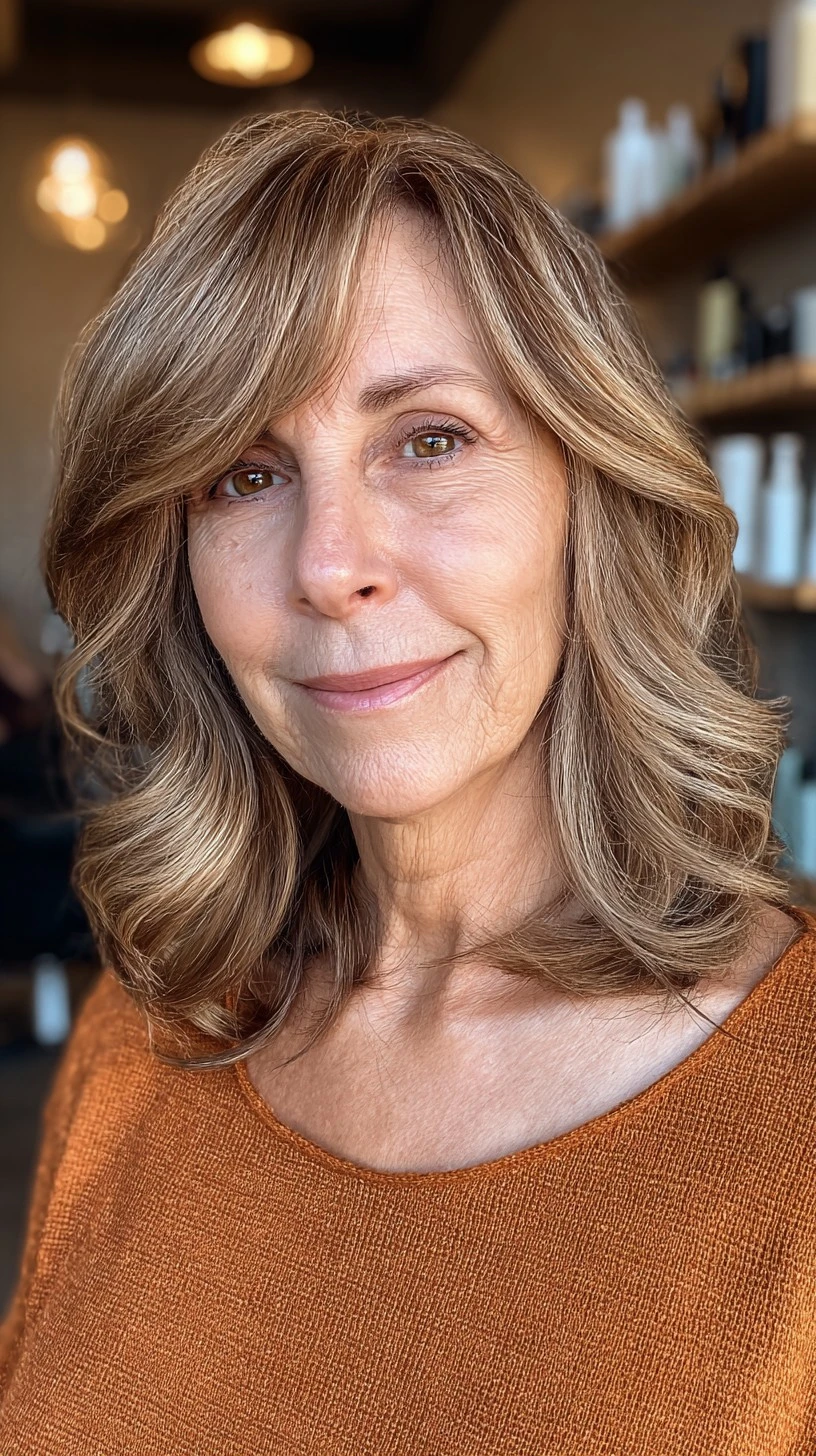 Face-Framing Highlights in Light Brown Waves