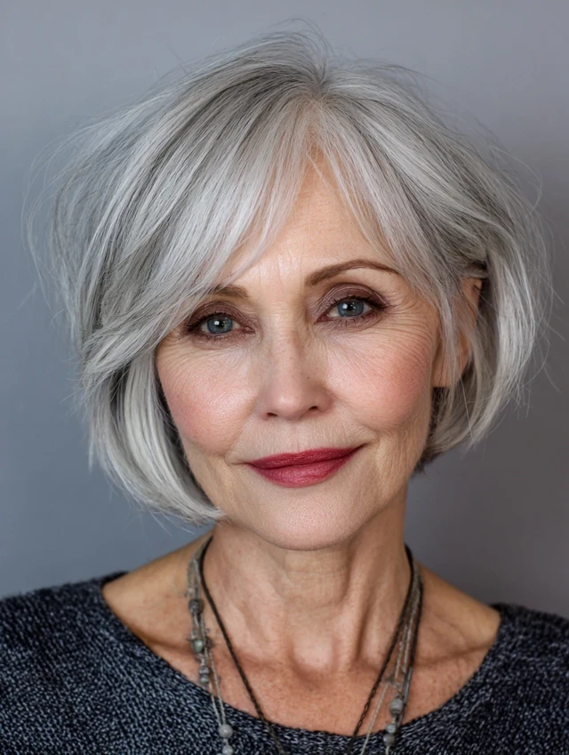 28 Winter Waves Hairstyles For Women Over 60 With Silver Hair And Shine That Are Chic, Soft and Flattering 4 Lustrous Silver Waves With Gentle Movement