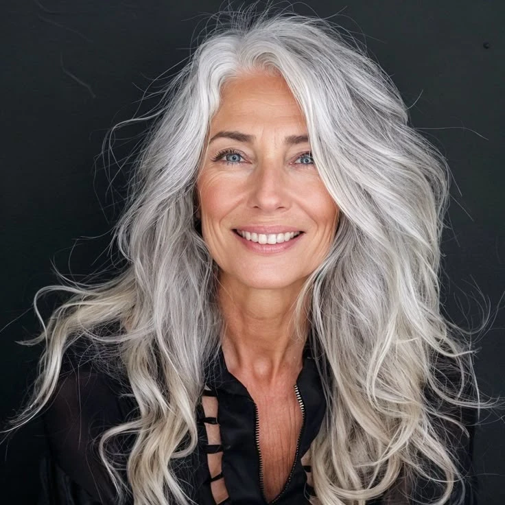 28 Winter Waves Hairstyles For Women Over 60 With Silver Hair And Shine That Are Chic, Soft and Flattering 7 Lustrous Silver Waves With Winter Light Shine