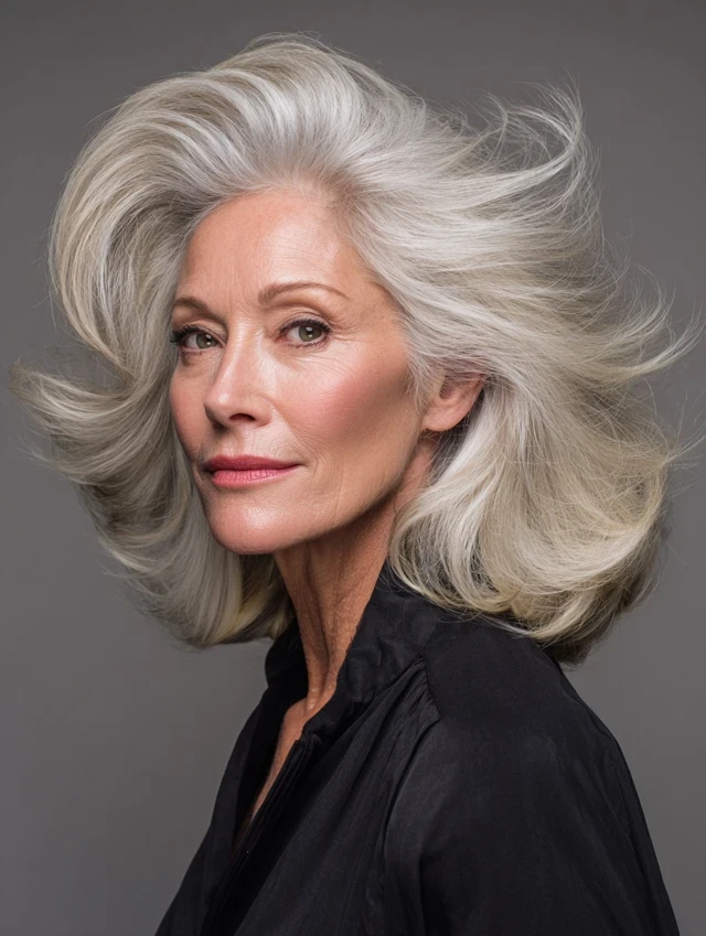 28 Winter Waves Hairstyles For Women Over 60 With Silver Hair And Shine That Are Chic, Soft and Flattering 10 Shining Silver Bends With Gentle Movement