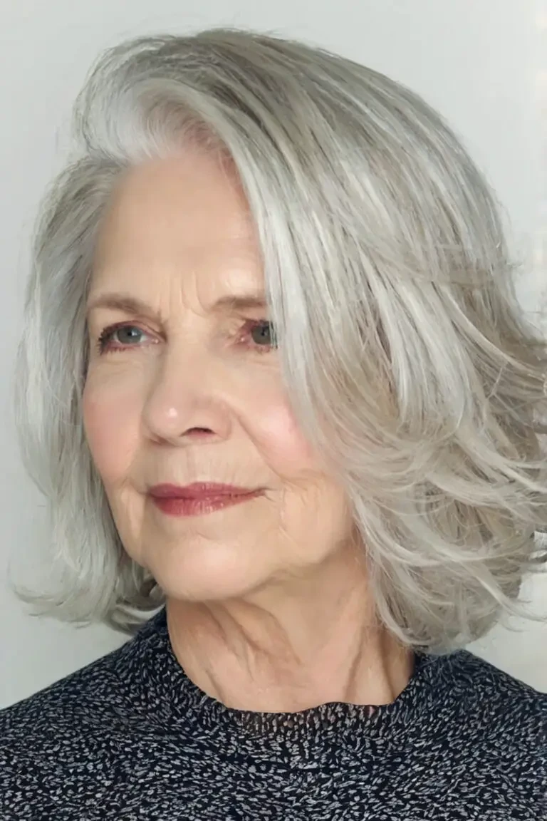 28 Winter Waves Hairstyles For Women Over 60 With Silver Hair And Shine That Are Chic, Soft and Flattering 11 Shining Silver Bends With A Polished Blow-Dry